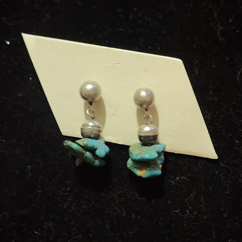 Native American Turquoise and Sterling Silver Bead Earrings